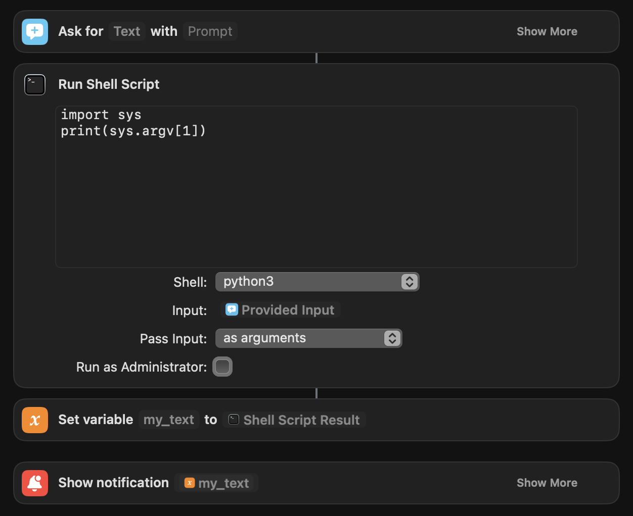 Apple Shortcut Run Shell Script Image