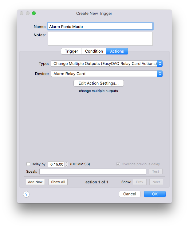 Easydaq Action Panel Window Image