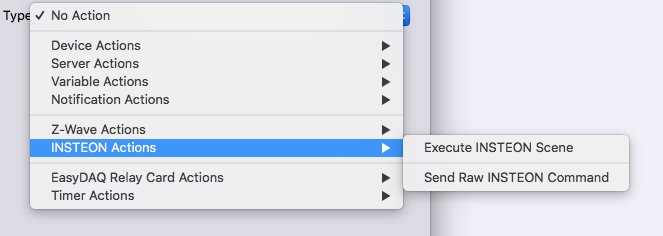 Insteon Actions Type Menu Image
