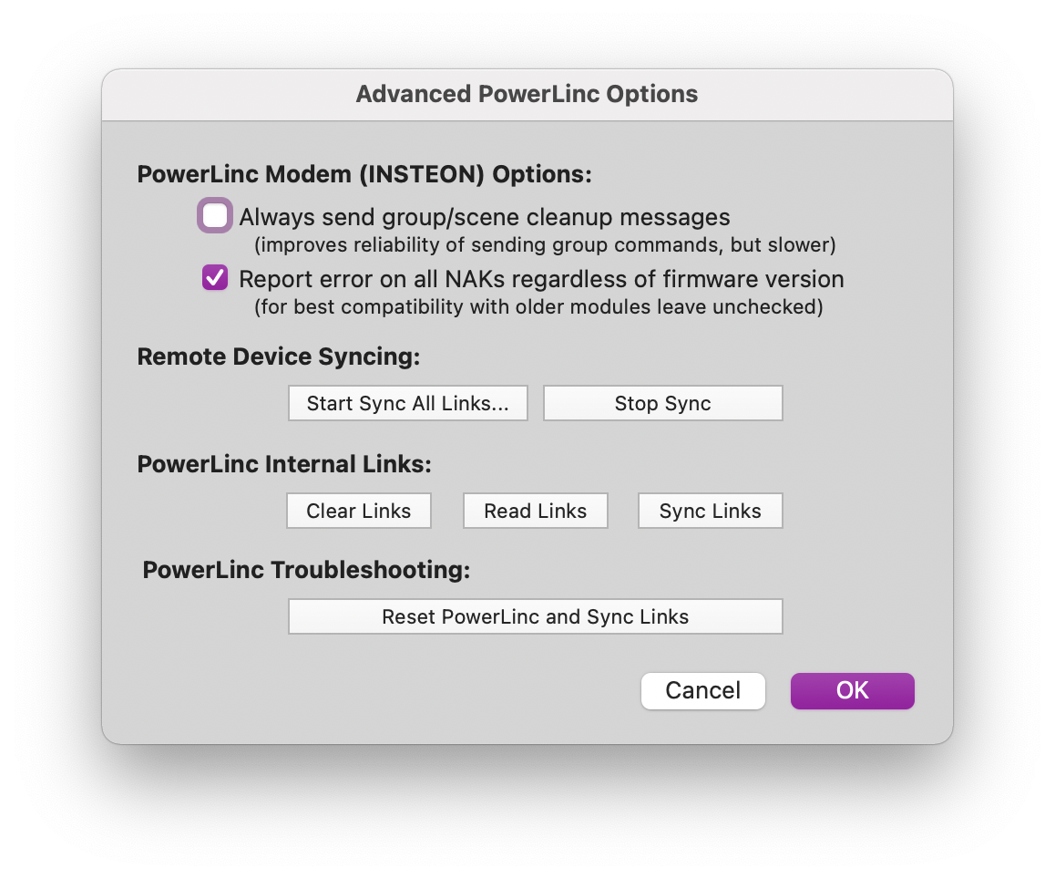 Insteon Advanced Options Image