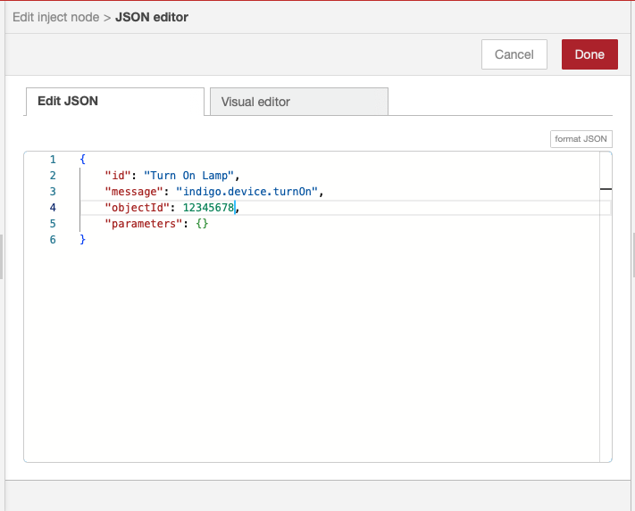 Node Red Inject Node Turn On JSON Image