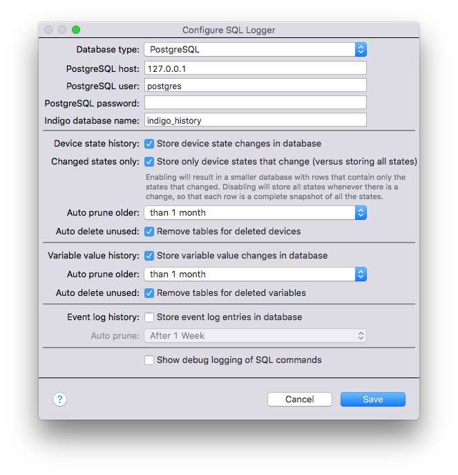 Plugin SQL Logger Configuration Image