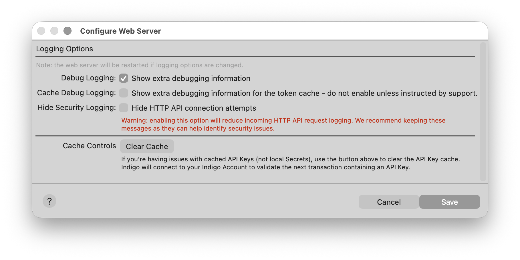 Web Server Settings Dialog