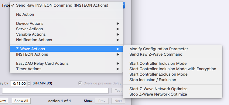 Z-Wave Actions Type Menu Image