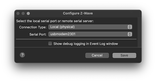 Z-Wave Configuration Dialog Image