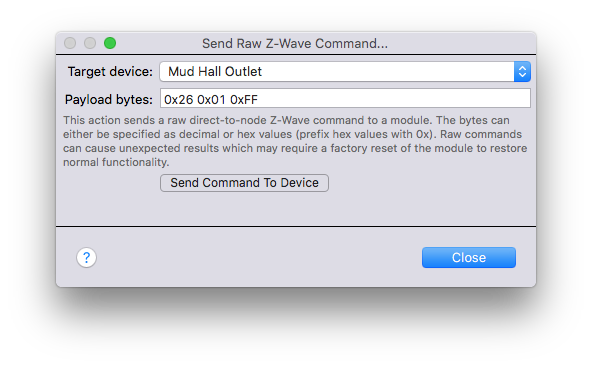 Z-Wave Dialog Send Raw Command Image