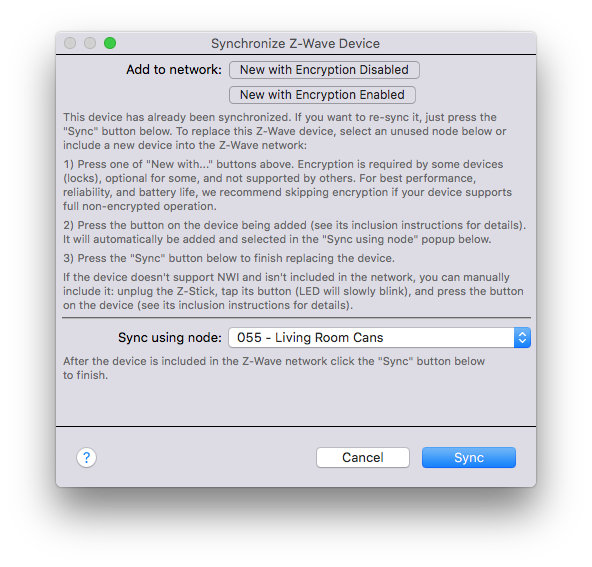 Z-Wave New Device Dialog Image